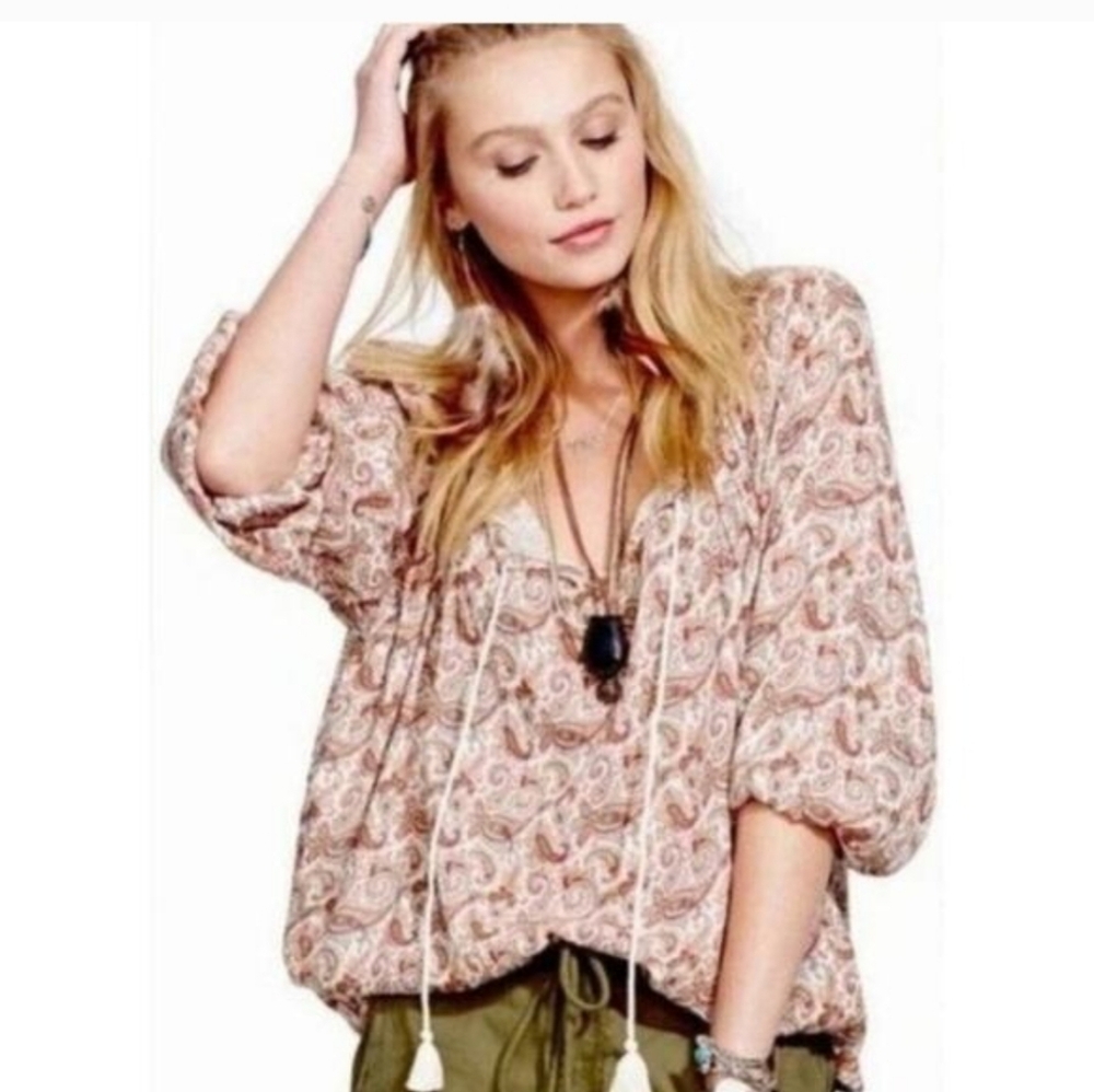 Ralph Lauren Red and Brown Paisley Blouse